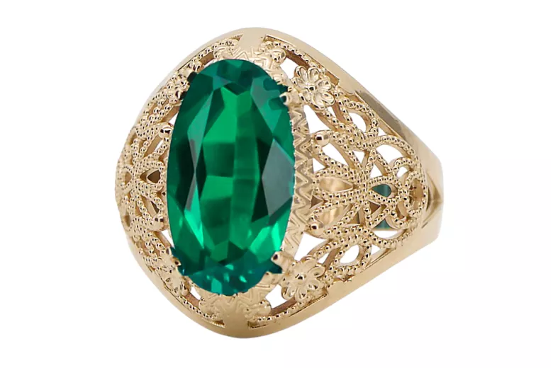 14K Yellow gold Emerald Ring Vintage vrc074y